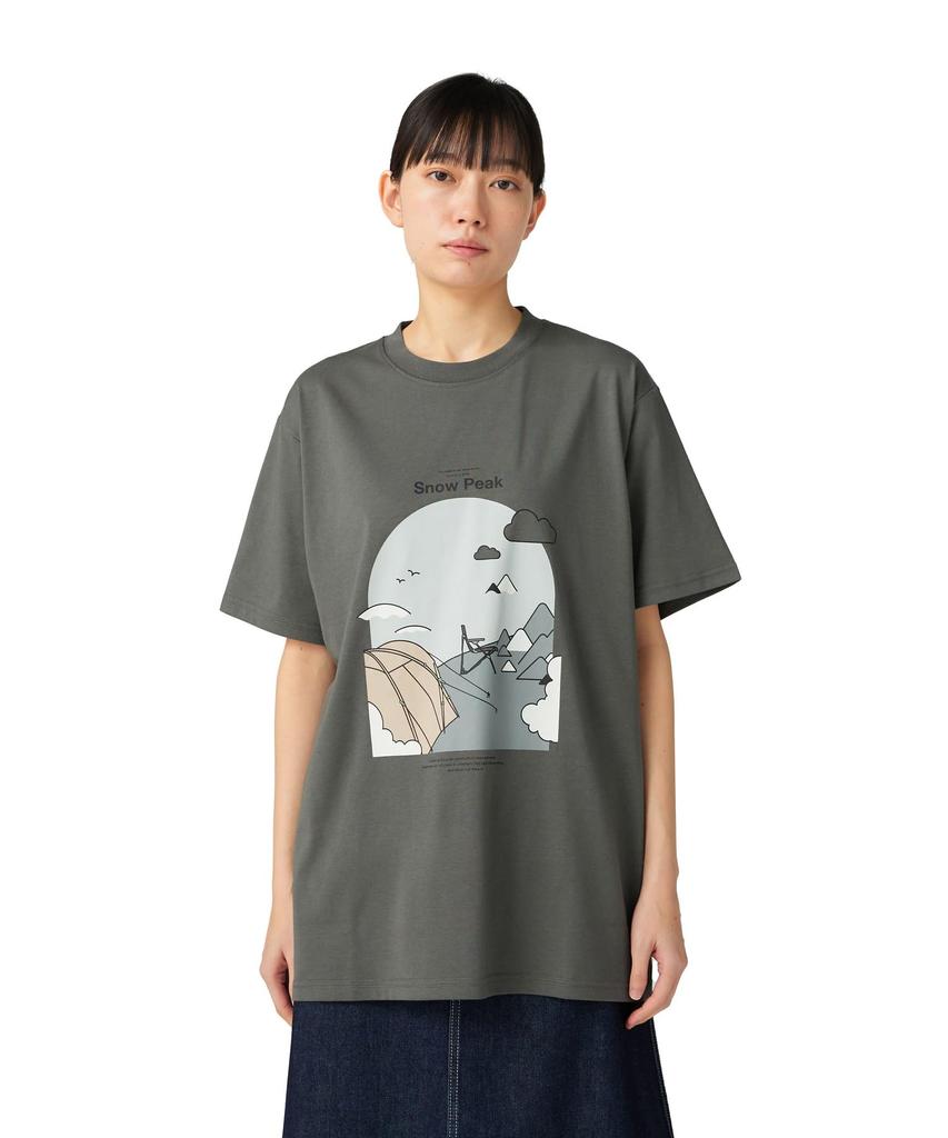 Snow Peak Camping Graphic Short and XXL T-Shirt TS-25AU008, Sleeve, Men's Women's, Gray,