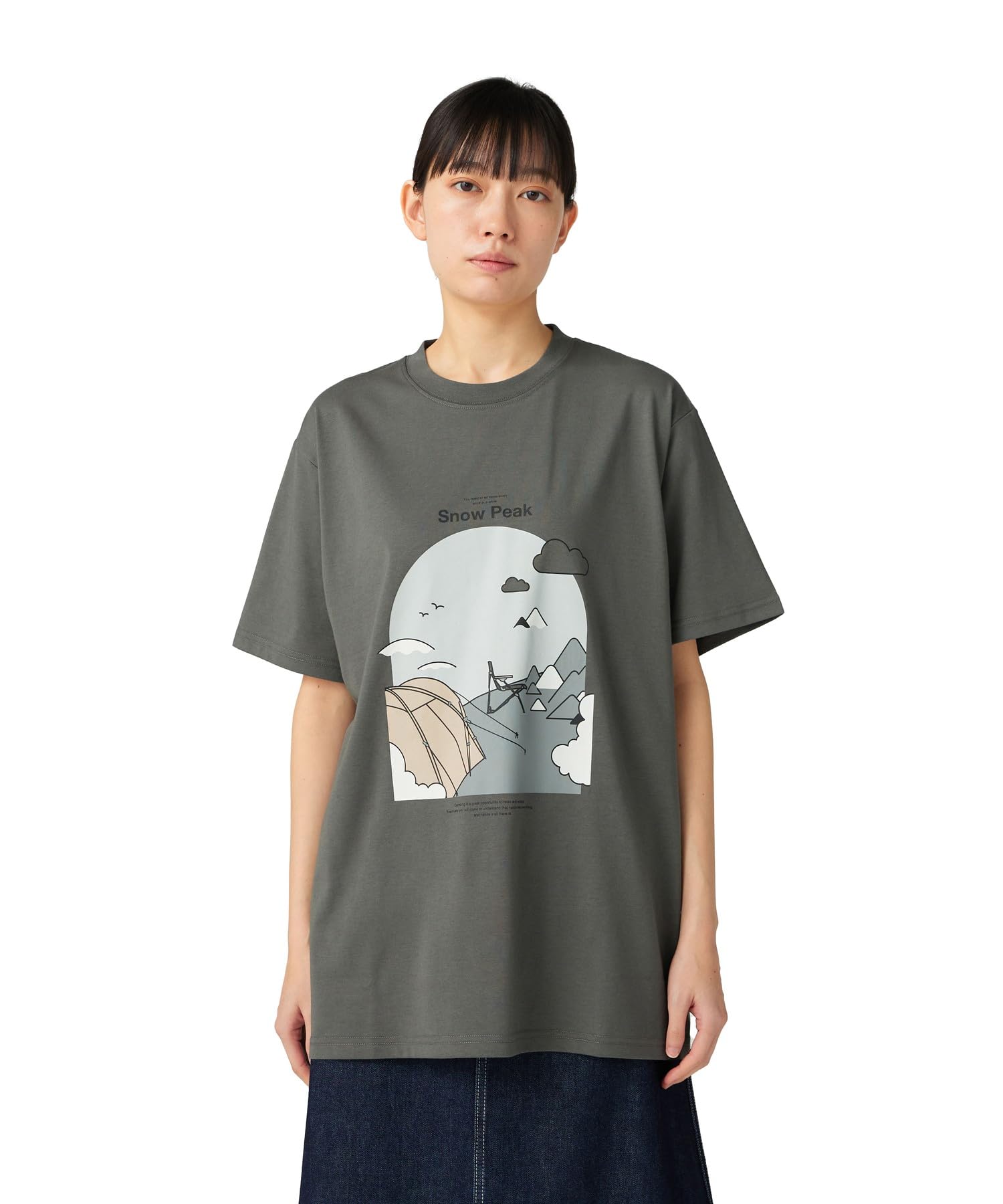 

Snow Peak Походная футболка с графическим принтом, короткая и средней длины, TS-25AU008, рукав, мужская, женская, серая, серый