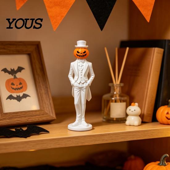 Festive Atmosphere Ornament Pumpkin Gentleman Figurine, Halloween Head Man Statue, Spooky 3D Printed for Shelf Mantel Tabletop Decor Collectibles Fans