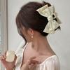 Women Hair Claw Anti-slip Elastic Spring Strong Claw Big Bow-knot Double Layers Hair Decoration Solid Color Princess Style Hair Gripper Hair