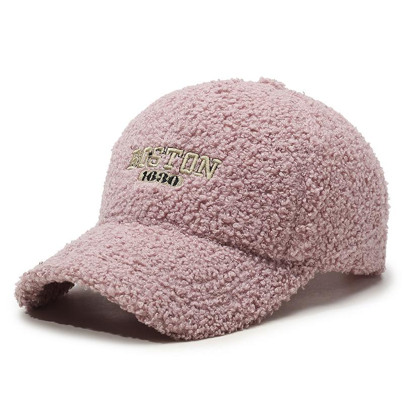 New Thermal Baseball Cap Teddy Fleece Letter Embroidered Cap Trendy Casual Face Small Hat Women