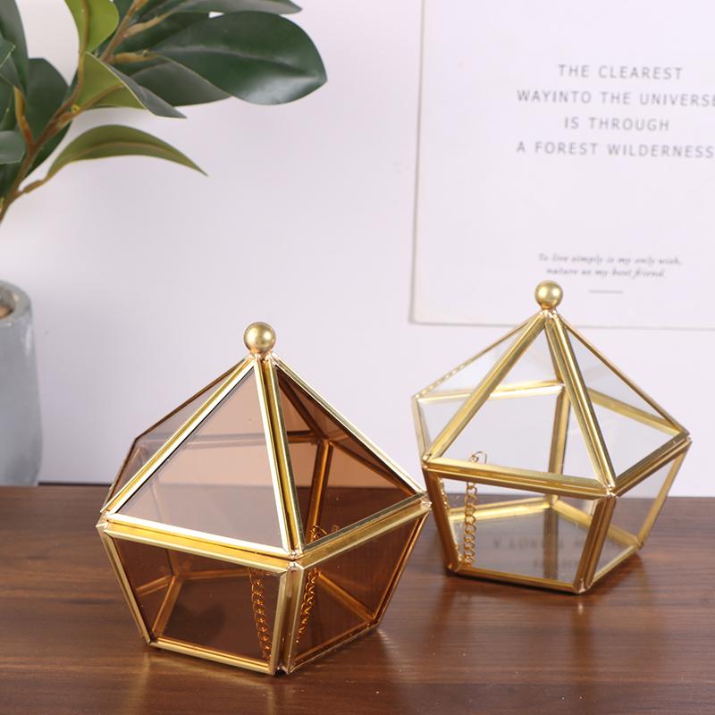 Pentagon Gjennomsiktig Smykkeoppbevaringsboks Geometrisk Klar Smykkeutstillingskasse Ring Øredobb Organizer Holder Bordplatebeholder