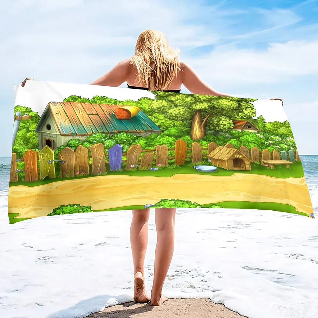 Oversized Beach Towel Cartoon House Extra Large Big Pool Travel Soft Towel Blanket Sand Free Swim Pool Traveling on Vacation
