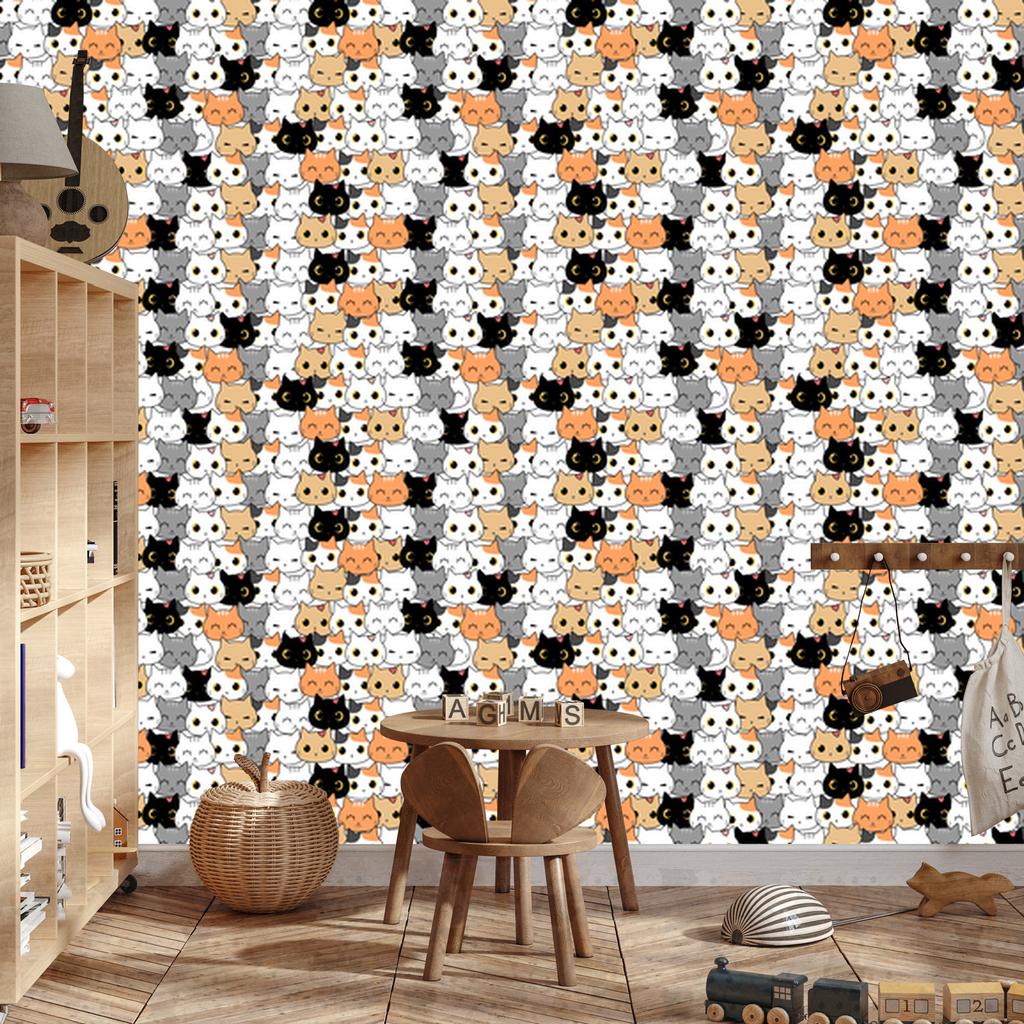 Cats Wallpaper Light Gray and White for Living Room and Bedroom 50x1000