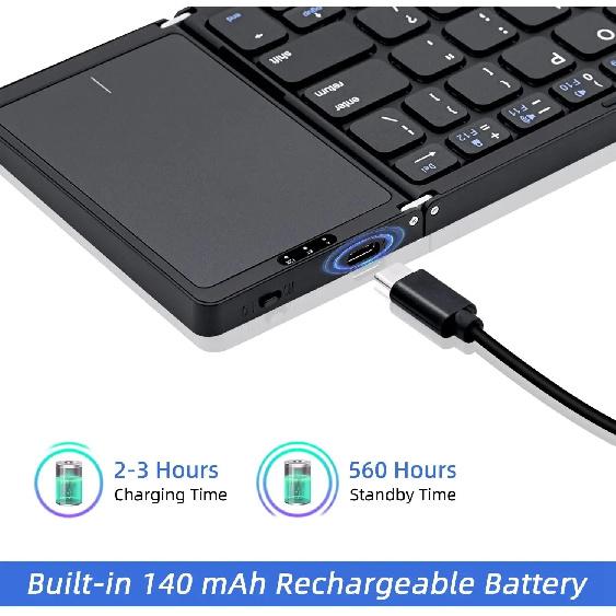 Foldable Bluetooth Keyboard 2024 Small Keyboard Foldable and Wireless Foldable Bluetooth Keyboard with Touchpad Trifold