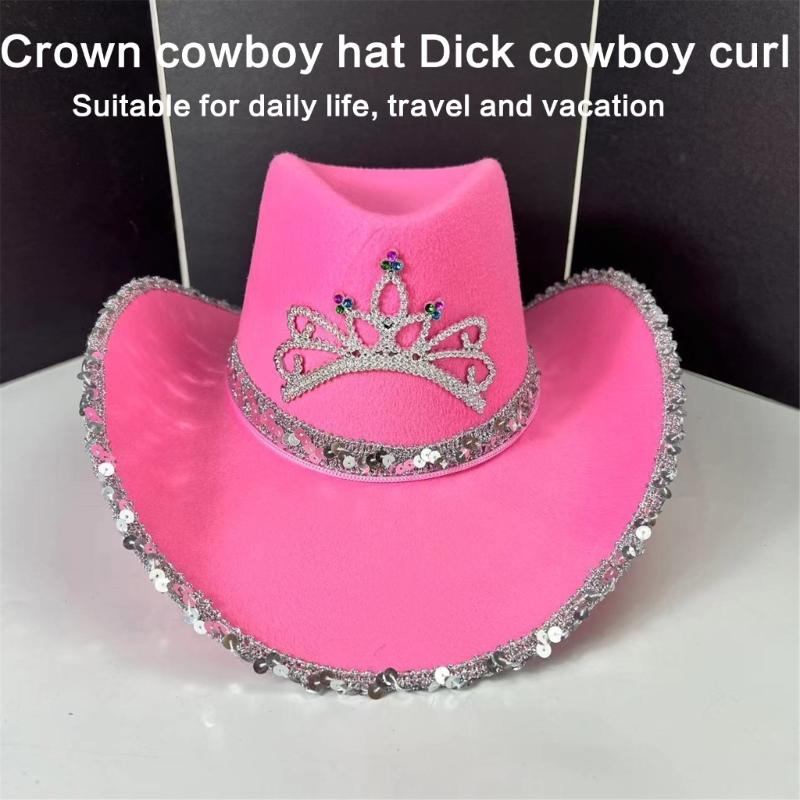 Strass Kronen Cowgirl Hut für Damen Rollkrempe Rollenspiel Cowgirl Hut Hochzeitsfeier Requisiten Junggesellinnenabschied Kopfschmuck