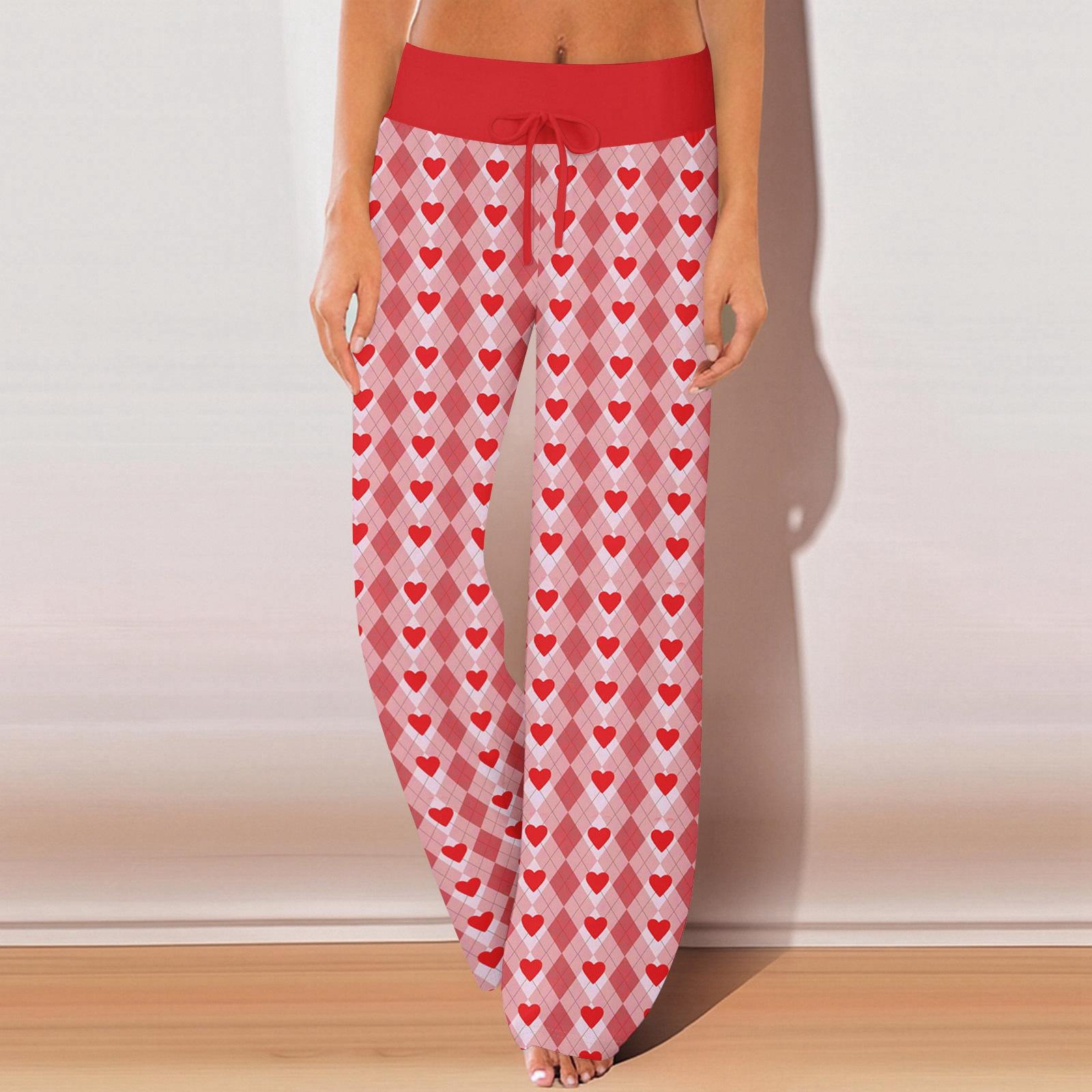 

Womens Pajama Pants Sleepwear Casual Drawstring Elastic Waist Pants Comfy Straight Yoga Loose Trousers XL червоний