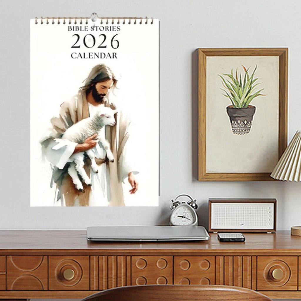2026 Christian Bible Wall Calendar Christian Bible Story Illustration Monthly Calendar Religious Christian Planner Home Decor