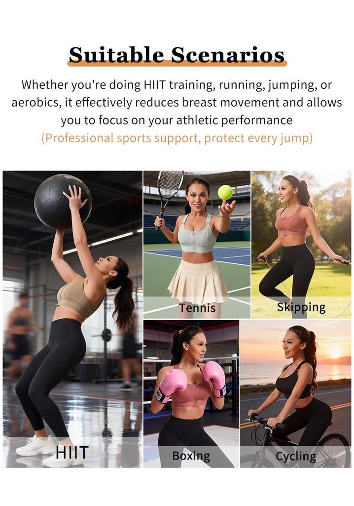 High-Elasticity Shockproof Sports Bra with Front Zipper, Plus Size, Anti-Sagging, Beautiful Back Design