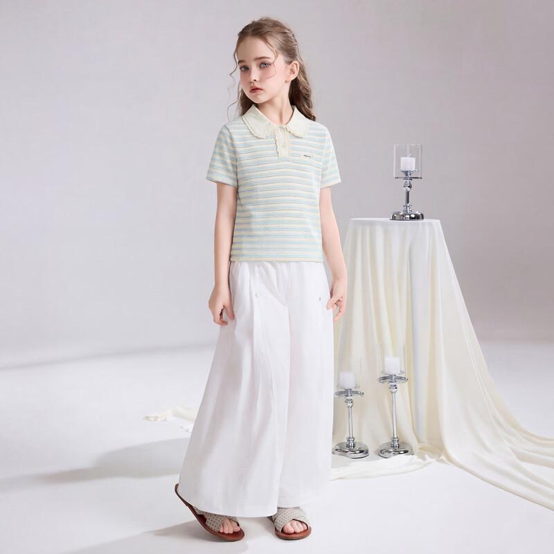 ASK JUNIOR Girls' Summer Lace-Collar Short Sleeve POLO T-Shirt
