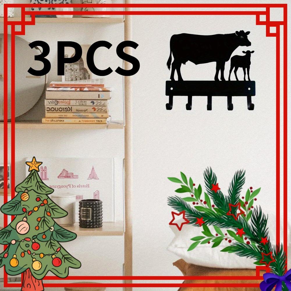 

3Pcs Country Cow Calf Metal Key Rack Wall Mounted Coat Hook Entryway Farmhouse Home Decor Gift TY1009-6in-3PCS