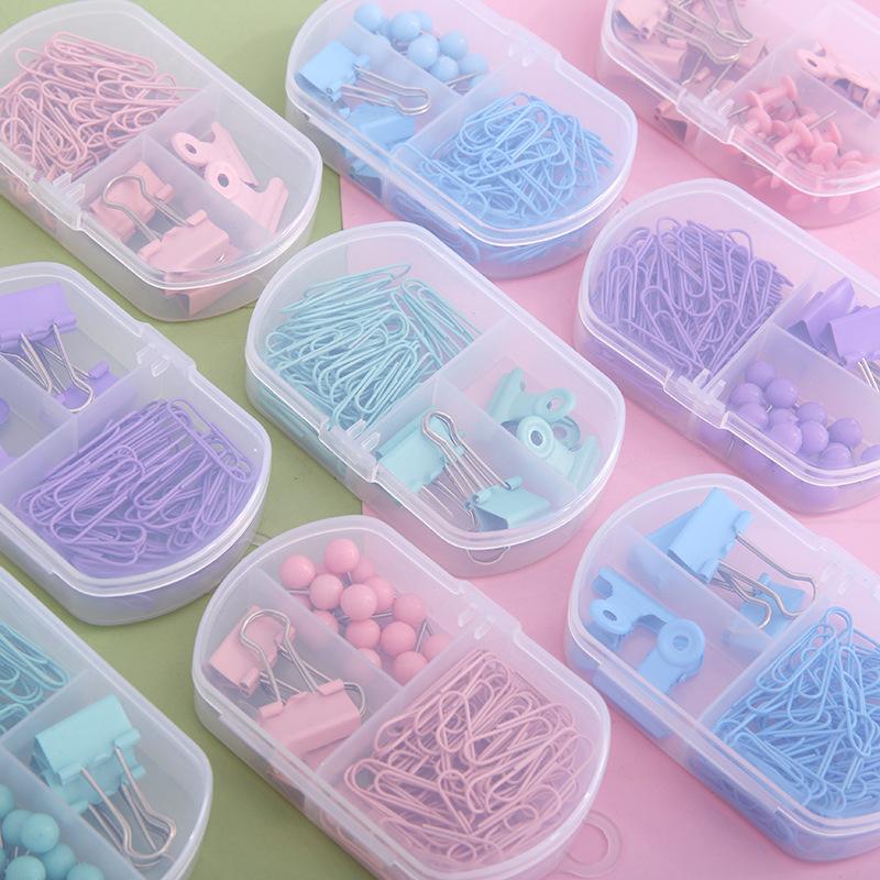 Colorful 3-in-1 Stationery Set - Cute Paper Clips, Binder Clips & Thumb Tacks Combo for Office School Supplies