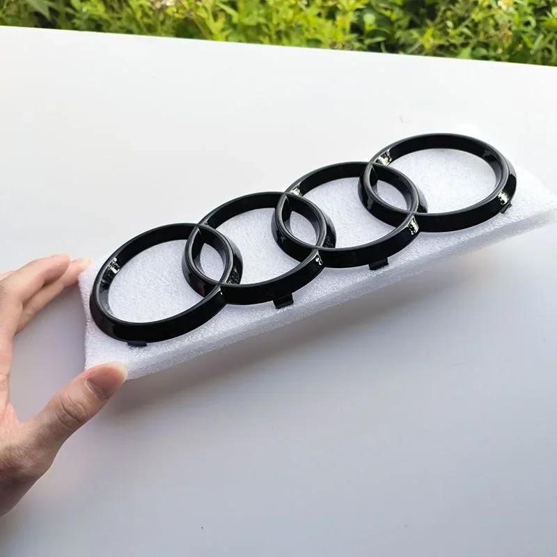 qwe2 RS5 4-Ring logo ABS Black Car Hood Front Grill Emblem Rear Trunk Badge Sticker RS5 Sticker RS5 Car Fender Side Emblem
