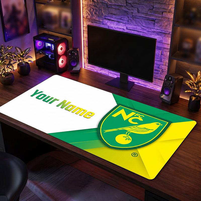 Norwich City Benutzerdefiniertes Großes Mauspade, Personalisierter Name Textdruck, Fußball Logo Rutschfeste Schreibtischmatte Gaming Geschenk