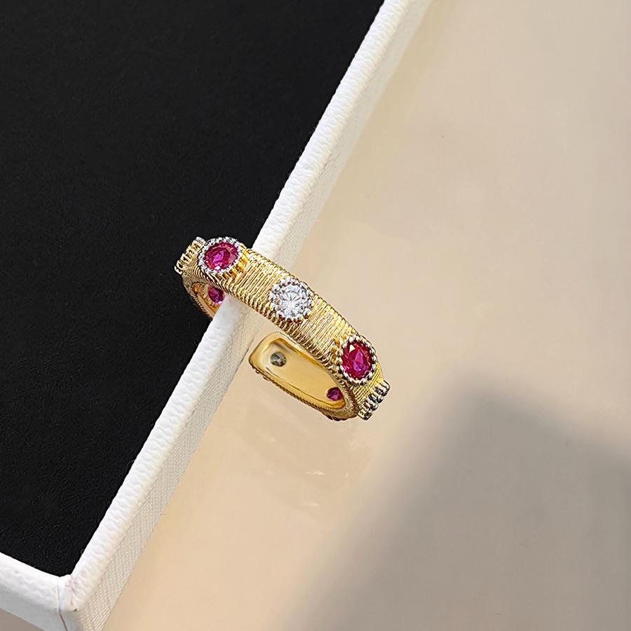 Italian Buccella Silk Craft Woven Gold Engraved Red Corundum Bracelet With Diamonds Two-Color Gold Ring Narrow Version Bracelet Women