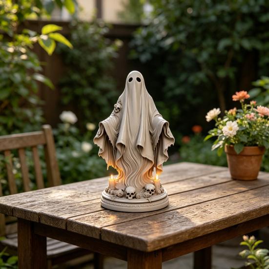 Halloween Ghost Figurine, Spooky Resin Ghost Skulls Statue for Tiered Tray Home Table Centerpiece, Halloween Party Supplies
