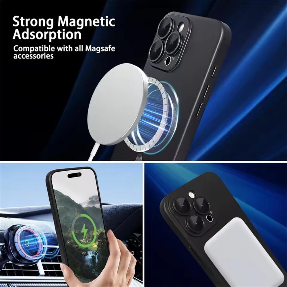 Für Magsafe Linsenschutz Matte Rutschfeste Handyhülle Für IPhone 16 15 14 13 12 11 Pro Max Plus Magnetische Kabellose Ladehülle