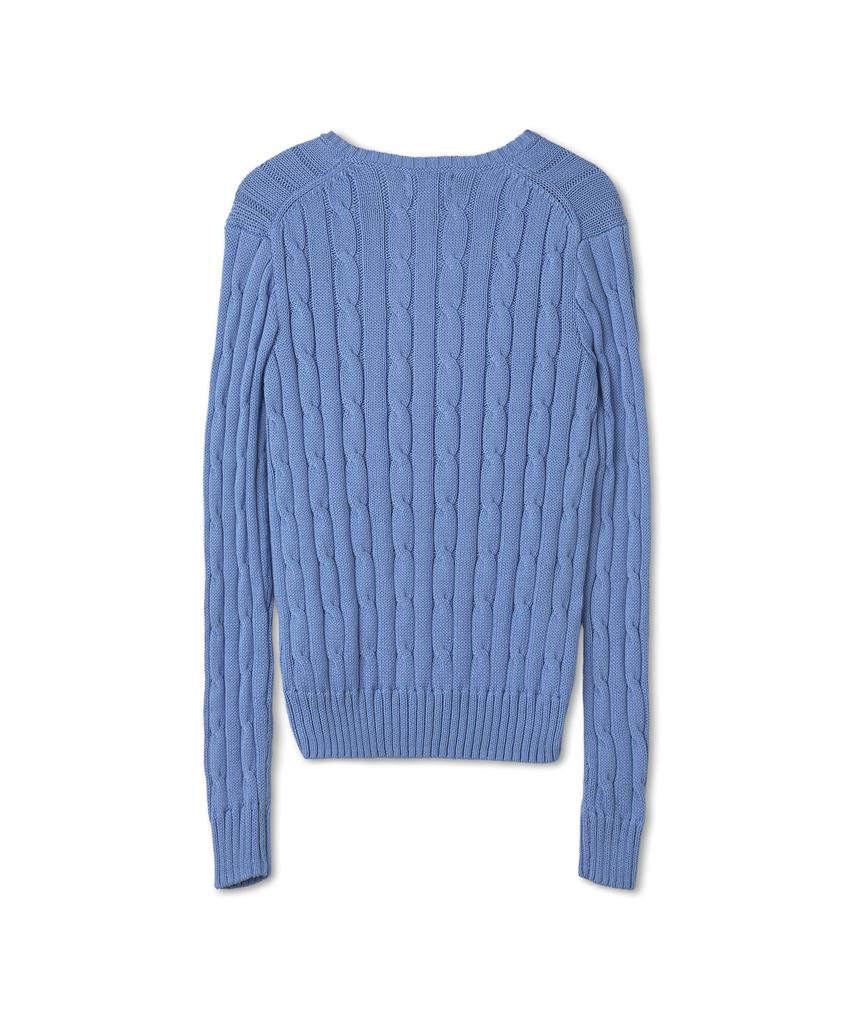 POLO RALPH LAUREN Cable Knit Cotton V-Neck Sweater - Blue