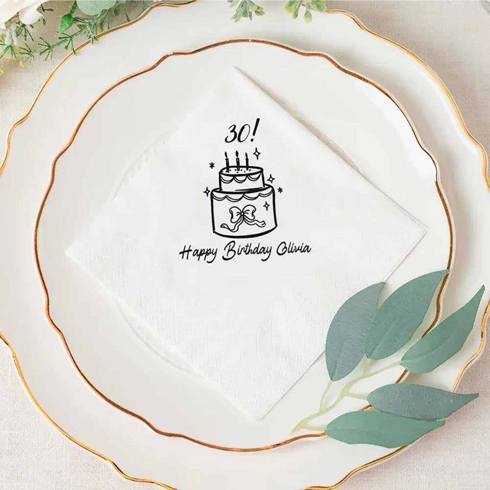 Custom Birthday Party Napkins Hand-Drawn Birthday Cake Favors Cocktail Napkins Happy 18th 20th 30th Birthday Party Table Decor