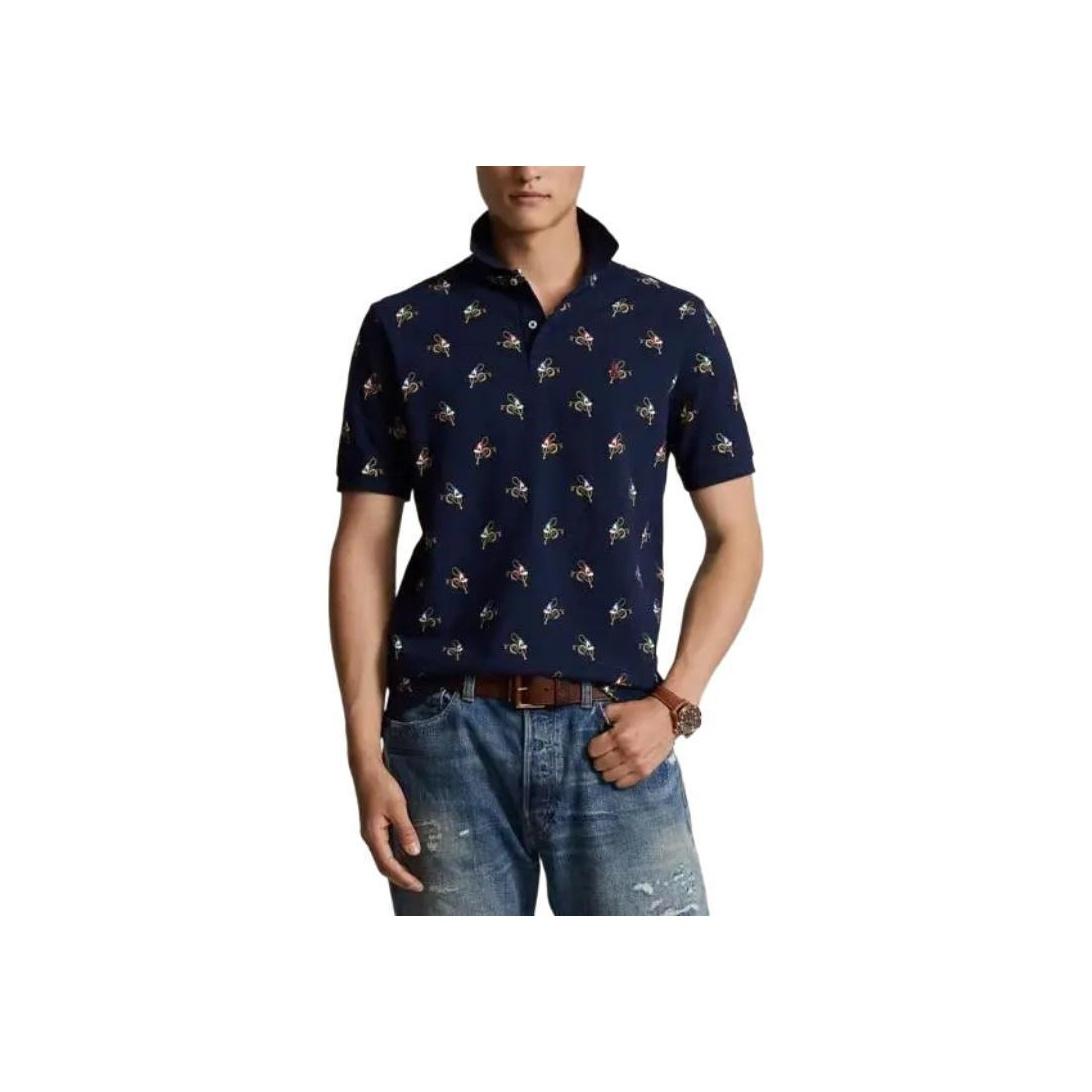 

Polo Ralph Lauren Patterned Button Casual Polo Shirt Short Sleeve Men tops Blue 710953523-001 L