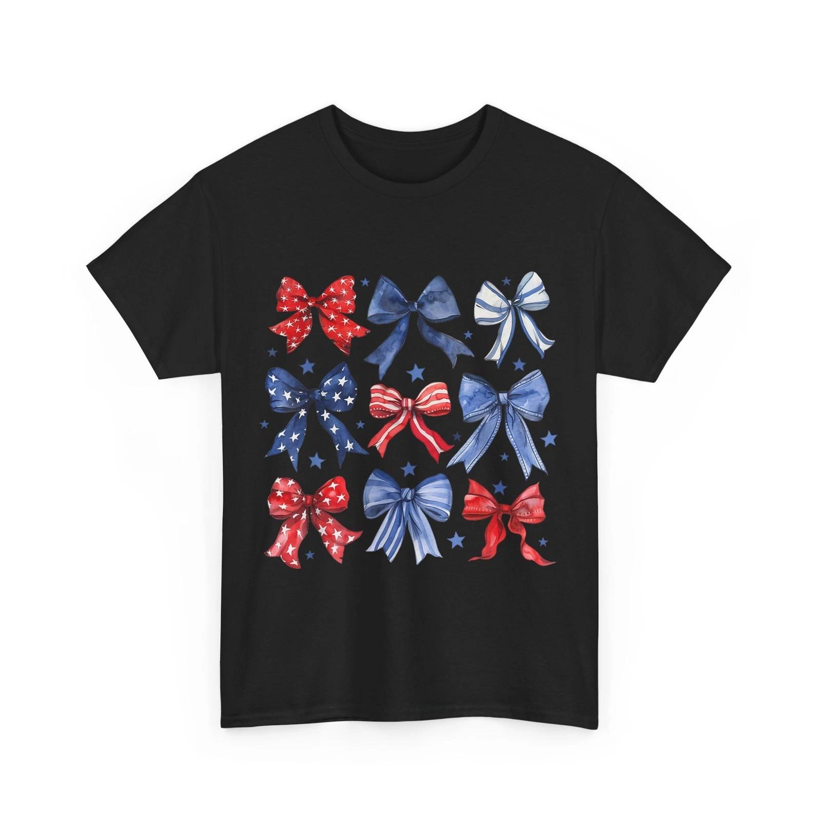 Fourth of July Shirt, Coquette Bow Ribbon Red White and Blue T-Shirt 4XL