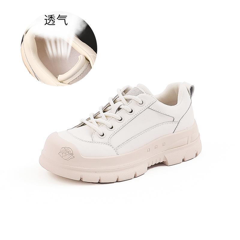 

Leather little white shoes women s spring 2025 new casual shoes women s versatile sports milk cover shoes heightening platform women s shoes 40 бежевий