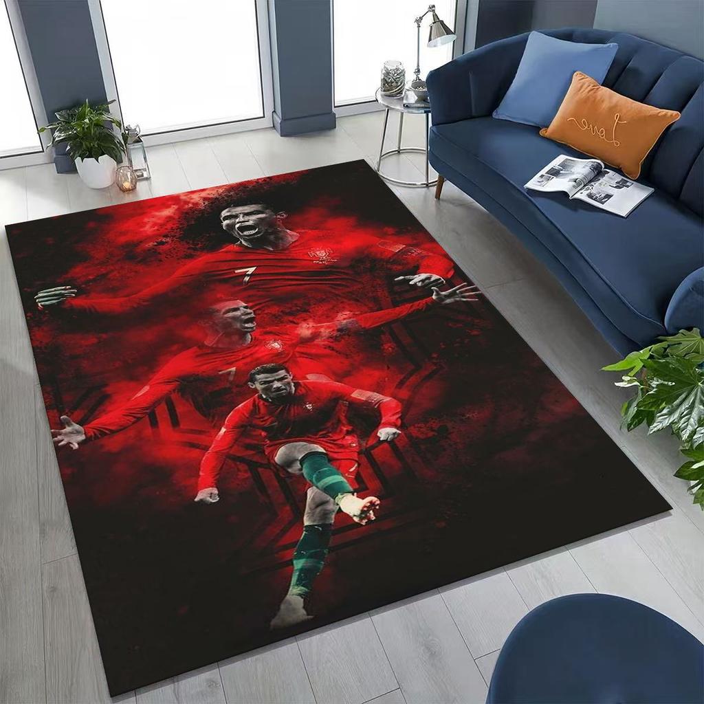 3D Goat Football Star R-Ronaldo Cartoon Art Carpet Rug for Bedroom Living Room Sofa Home Doormat Decor,Large Non-slip Floor Mat
