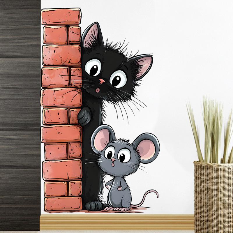 Cute Cat and Mouse Wall Stickers for Kids Room Nursery Kindergarten Decoration