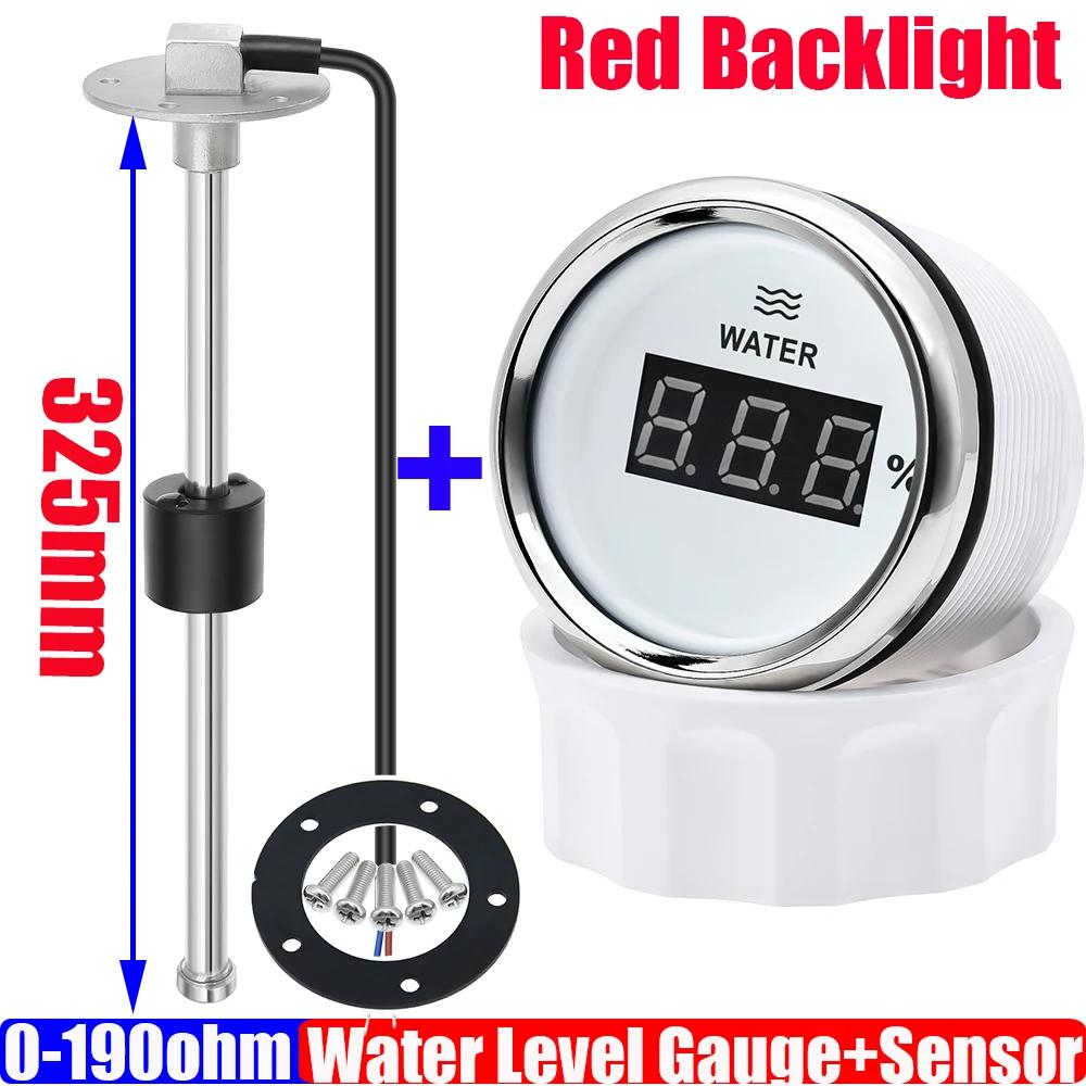 Digital 52mm Water Level Gauge+Water Level Sensor 100-500mm Red Light Water Tank Meter Indicator 0-190 OHM for Car Yacht 12V 24V