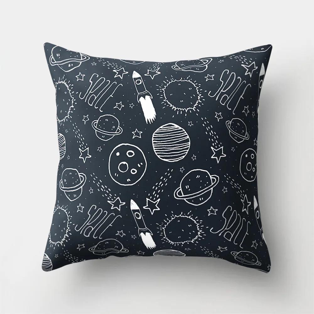 Outer Space Style Polyester Throw Pillow Case Spaceship Astronaut Print Cushion Cover Decorative For Sofa Bed Home Living Room