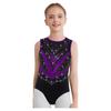 Girls Gymnastics Leotard Sleeveless Crisscross Cutout Back with Mesh Patchwork Shiny Rhinestones Bodysuit