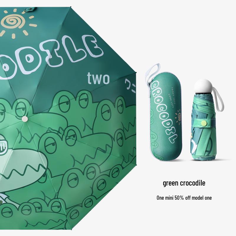 Cartoon Mini Sun & Rain Five-Fold Umbrella for Women - Portable, Sunscreen, and Dual-Use