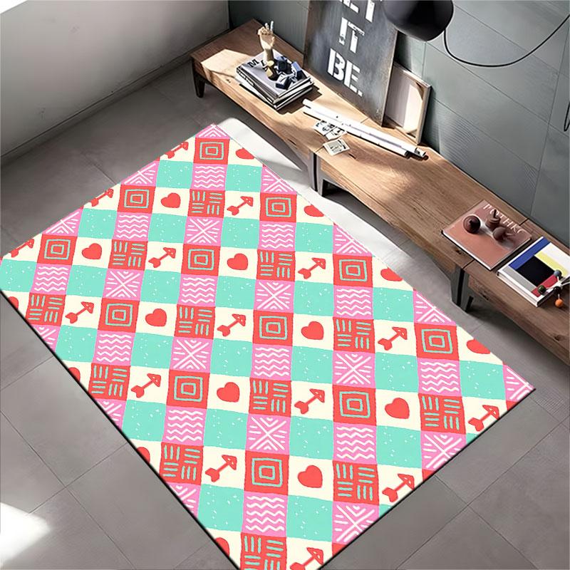 Colorful Geometric Heart Pattern suitable as a non-slip mat for the living room or bedroom sofa