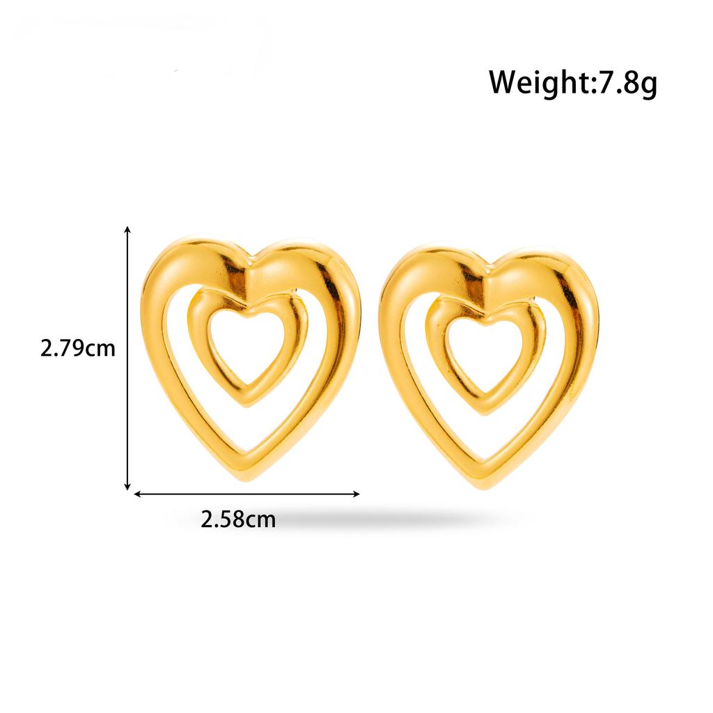 Vintage Fashion Chunky Jewelry 18K Gold Stainless Steel Square Striped Leaf Heart Stud Earrings for Women