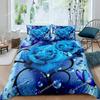 Juego de ropa de cama con diseño floral de rosas azules para niños y niñas, tamaño queen, funda nórdica y funda de almohada, moda para niños y adultos, textiles para el hogar