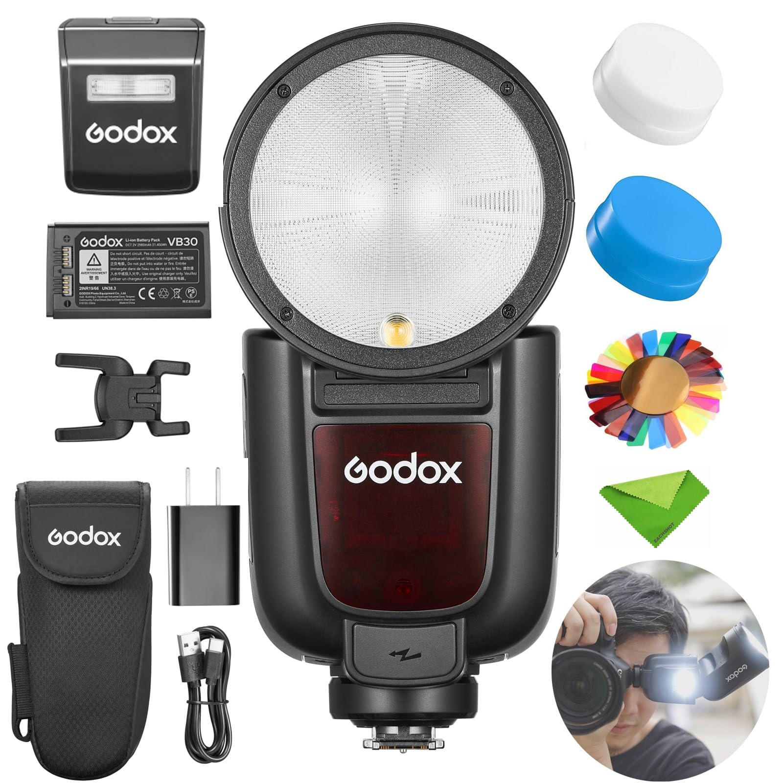 

Godox Godox Flash for Fujifilm TTL Speedlight HSS 500 Full Power seconds recycle with External Flash [Authorized Agent] V1Pro-F Cameras, 1/8000 Flash,