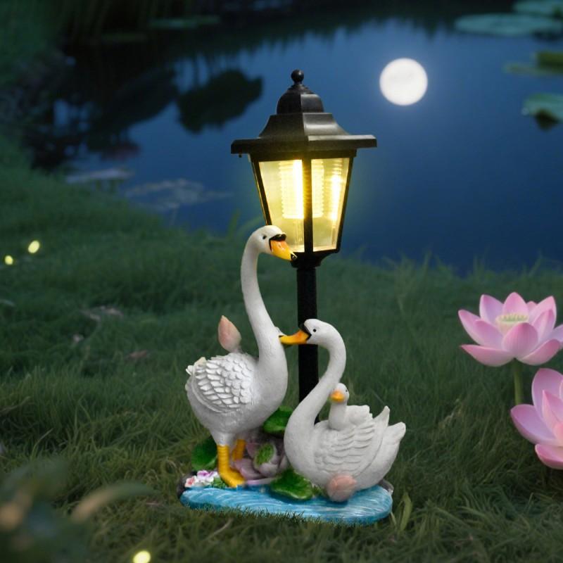 Solar Powered Outdoor Goose Statue Garden Decor Resin Animal Sculpture Lawn Yard Patio