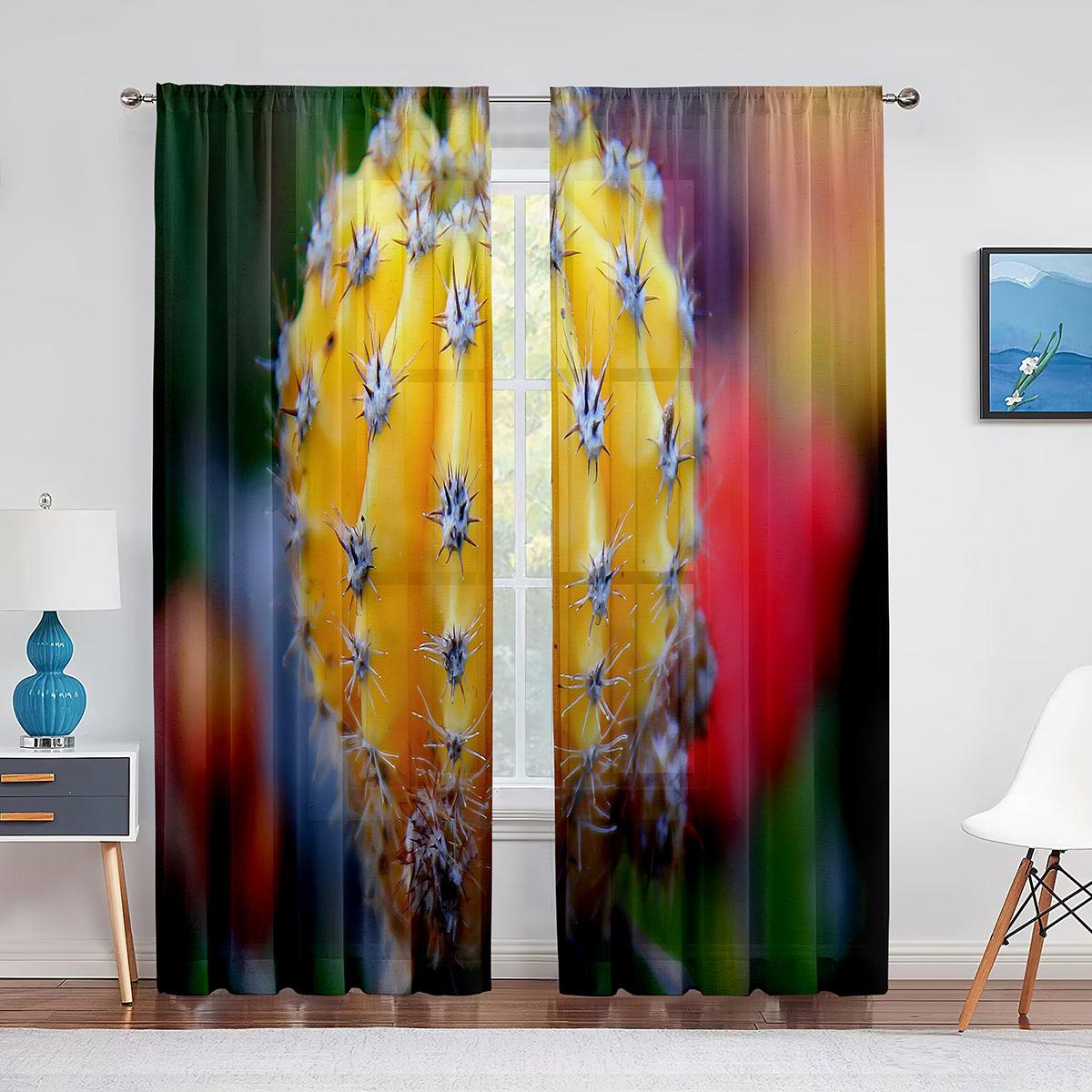 Дикий кактус тропические растения листья прозрачные занавески для гостиной спальни вуаль — фото 9