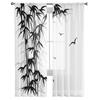 Schwarze transparente Vorhänge mit Bambus-Vogelmotiv für Wohnzimmer, Schlafzimmer, Tüllvorhänge, Küchenfensterbehandlungen, Vorhänge