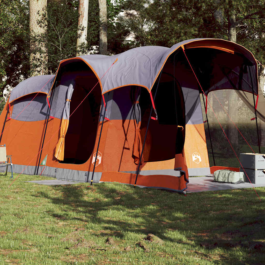 Tunnel Family Tent for 8 Persons Grey and Orange Waterproof