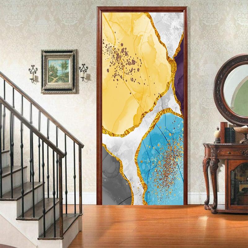 Landscape Door Decoration Stickers Sunset Simple Abstract Lines Bamboo Fridge Wallpaper For Living Room Home Decor Bedroom Art Decals