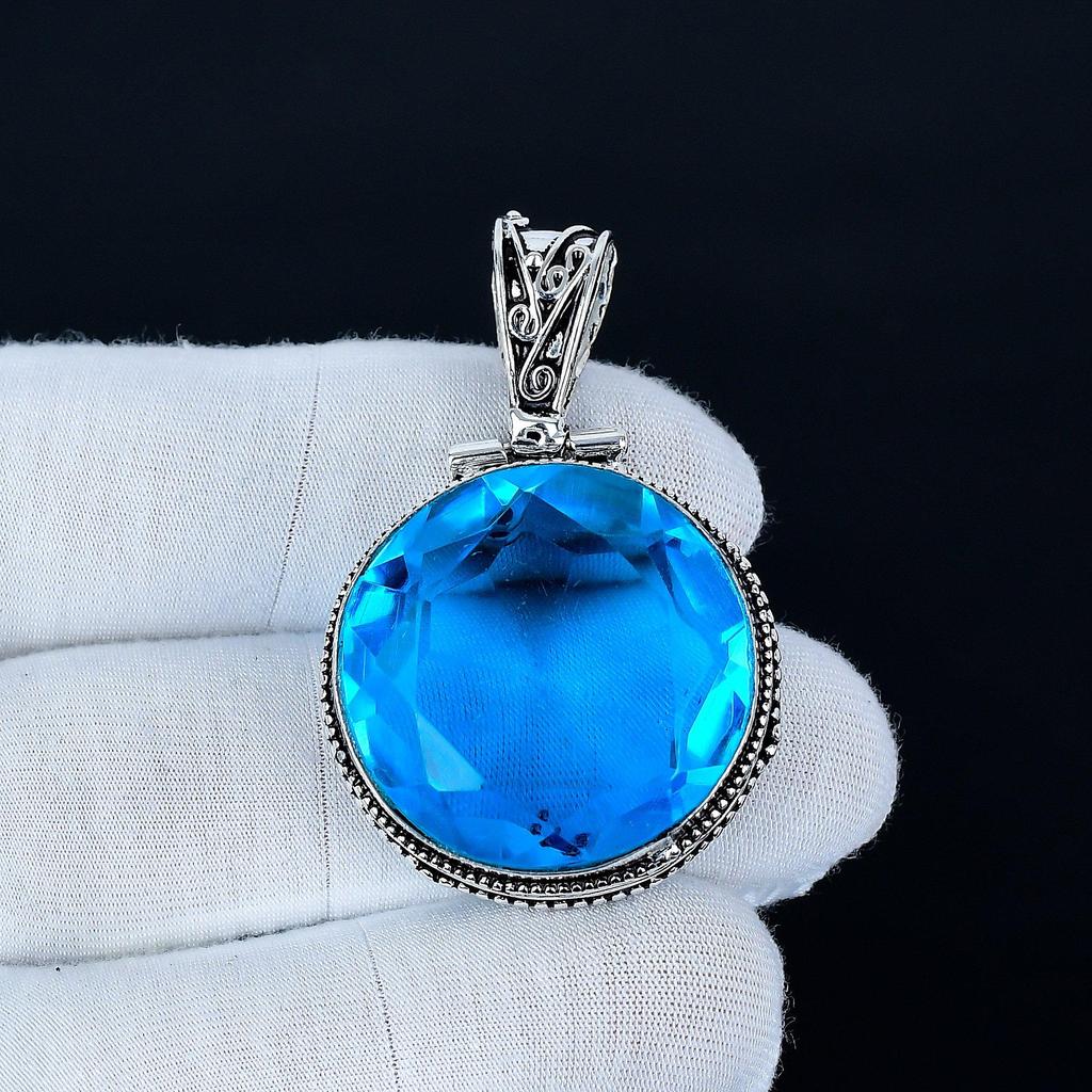 Blue Topaz Pendant, 925 Sterling Silver Handmade Jewelry, Blue Topaz Silver Pendant, Party Wear Jewelry For Women's, Pendant Valentine's Day Gift