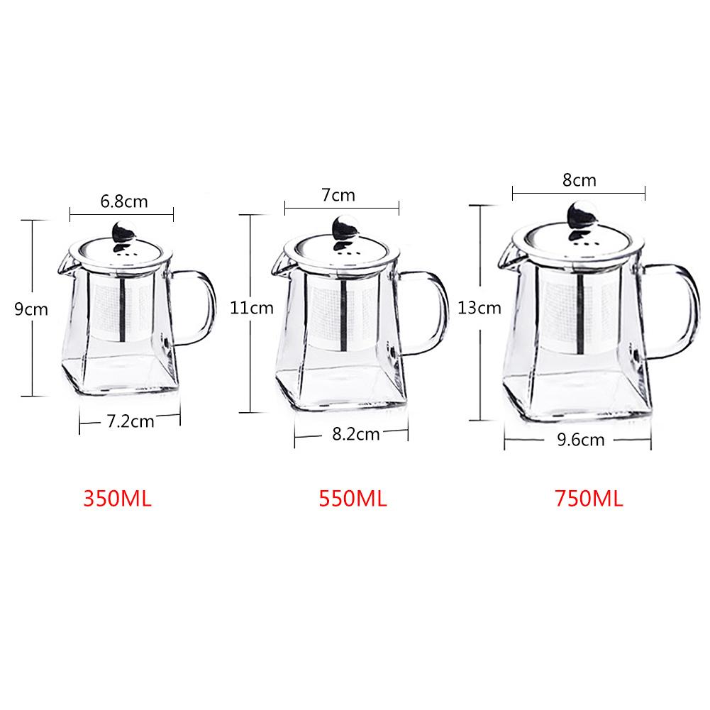 High Temperature Resistance Glass Tea Set Heat Resistant Square Glass Stainless Steel Infuser Filter Teapot Oolong Flower Teapot