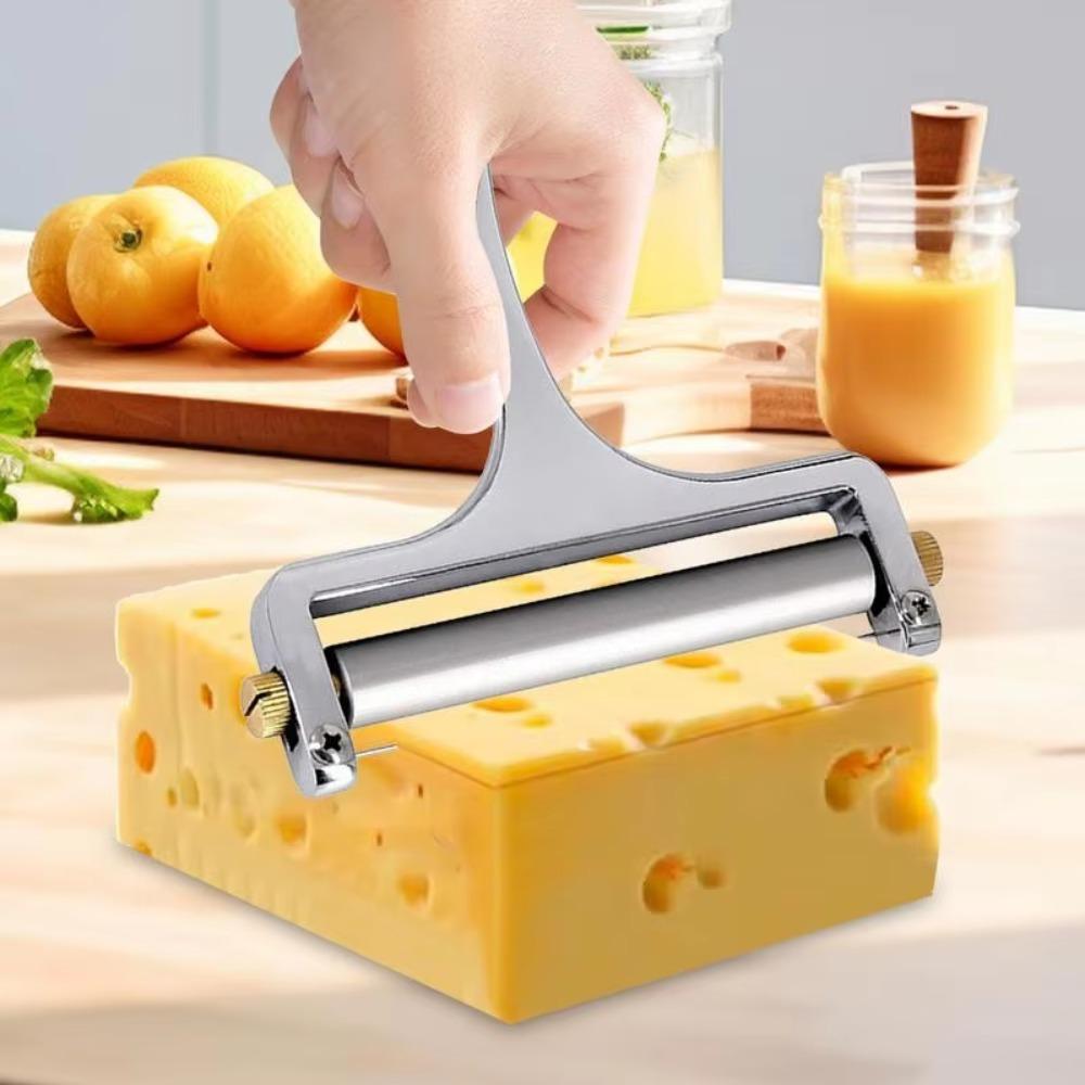 Adjustable Thickness Cheese Slicer Corrosion-resistant Zinc Alloy Butter Slicer Glossy with Replacement Wire Cheese Divider