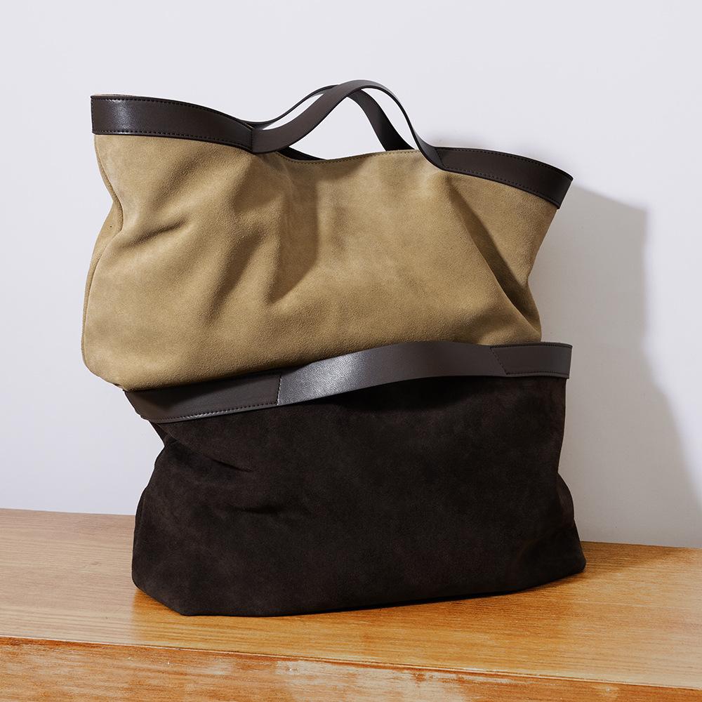 2026 Fall Winter New Suede Leather Tote Bag Unique Vintage Large Capacity Shoulder Crossbody Handheld Bag Durable Women Handbag