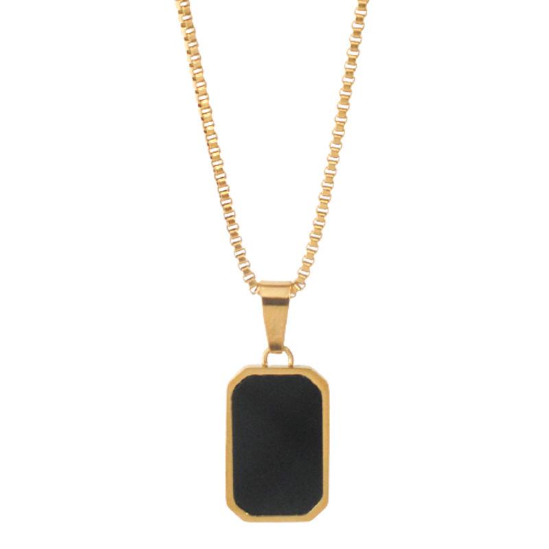 Women's Black Rectangular Necklace - European and American Fashion Clavicle Chain, Non-fading, Net Celebrity Style.  Sleek Black Square Necklace.