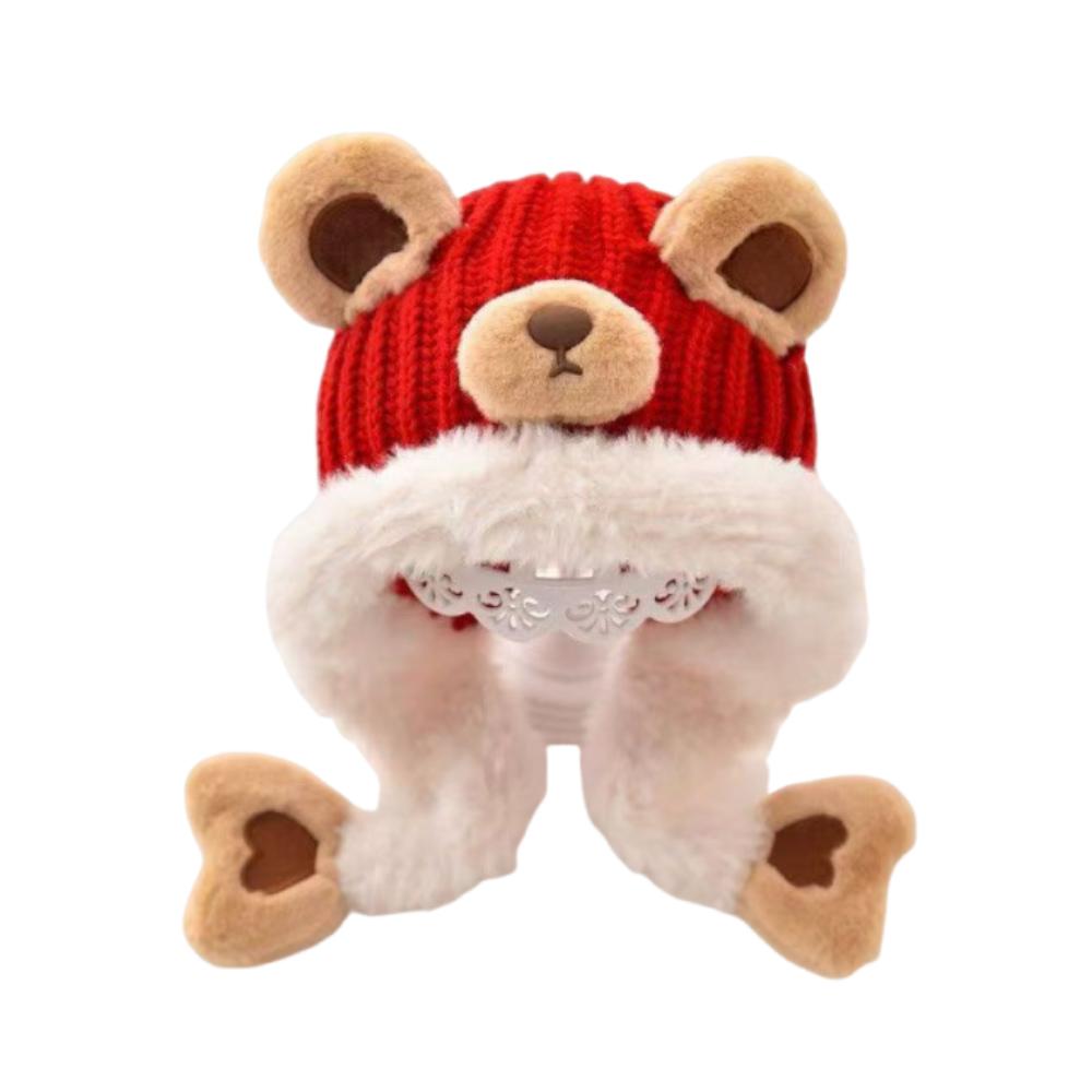 Bear Baby Ear Protection Hat Kawaii Children's Pullover Hats Knitted Warm Hat  for Boys Girls