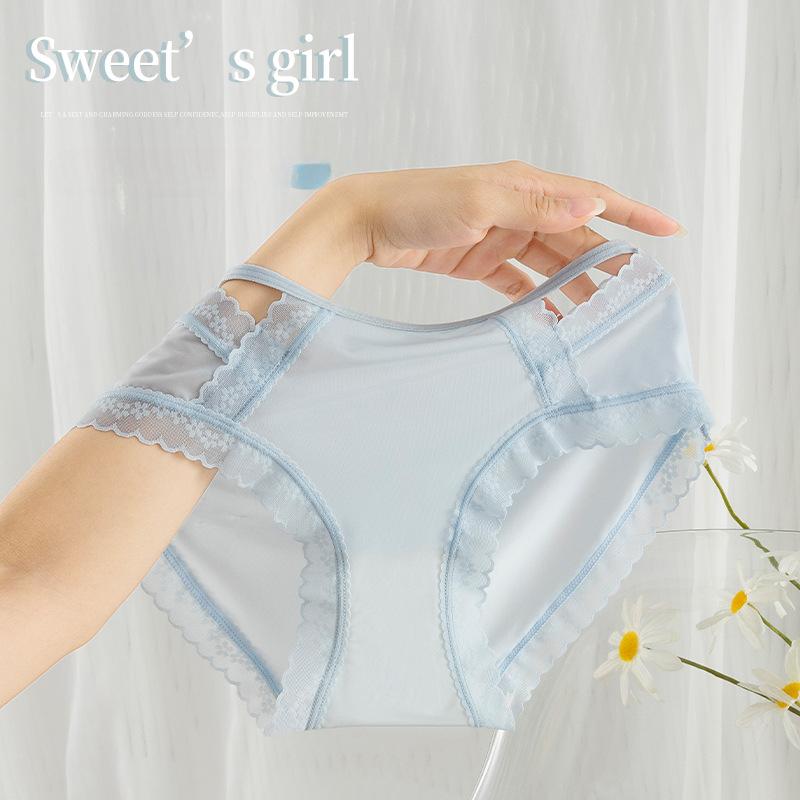 Sweet Sexy Briefs Women's Underwear Hollow Out Transparent Mesh Mid-Waist Breathable Panties