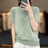 2026 Summer New Short-sleeved Women's Thin Hollow Loose Large Size T-shirt Round Neck Solid Half-sleeved Top