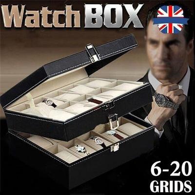 6/10/12/20 Grids PU Leather Wrist Watch Display Box Storage Holder Watch Case Jewelry
